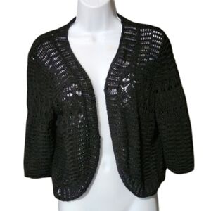 JM Collection Black Open-Knit Shrug